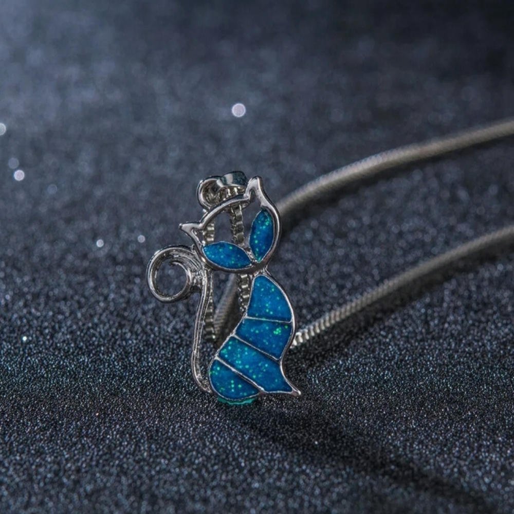 Blue Opal Cat Necklace